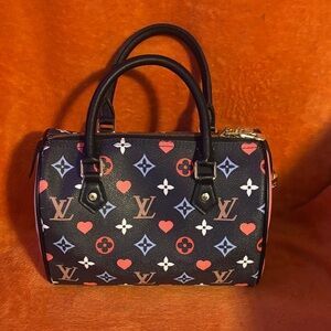 Louis Vuitton Black and Red Heart Pattern Satchel